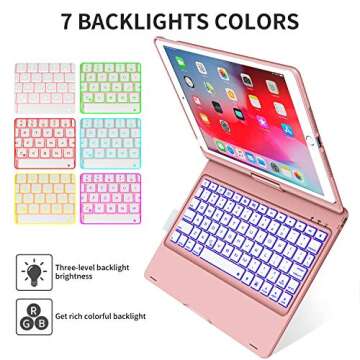 BABG iPad Keyboard Case for iPad 6th Gen 2018, iPad 5th Gen 2017, iPad Pro 9.7, iPad Air 2, iPad Air 1, 360 Screen Rotation 7 Colors Backlight iPad Case with Keyboard - Rose Gold