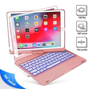 BABG iPad Keyboard Case for iPad 6th Gen 2018, iPad 5th Gen 2017, iPad Pro 9.7, iPad Air 2, iPad Air 1, 360 Screen Rotation 7 Colors Backlight iPad Case with Keyboard - Rose Gold