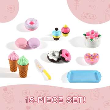 Elitoky Play Food Sets for Kids Kitchen - Kitchen Accessories for Kids - Toy Food - Pretend Play Plastic Desserts Cake Ice Cream and Donuts - Educational Toy Gift for Toddler, Boys, Girls, Kids