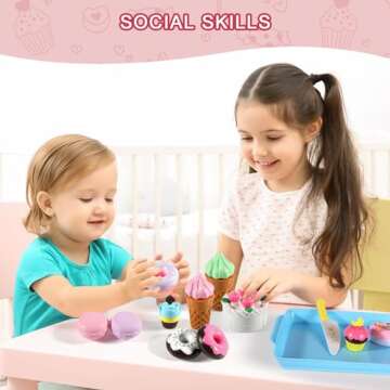 Elitoky Play Food Sets for Kids Kitchen - Kitchen Accessories for Kids - Toy Food - Pretend Play Plastic Desserts Cake Ice Cream and Donuts - Educational Toy Gift for Toddler, Boys, Girls, Kids