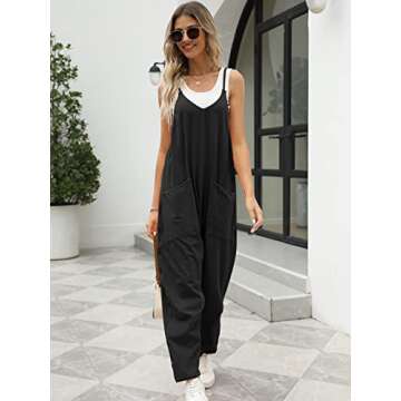 Trendy Queen Jumpsuits for Women Casual Summer Onesie Rompers Sleeveless Loose Baggy Overalls Jumpers, Black, M
