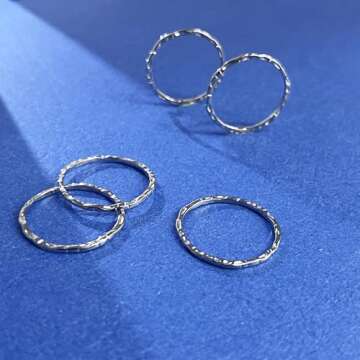 Kakikaki 925 Sterling Silver Minimalist Hammered Textured Thin Knuckle Midi Stacking Rings
