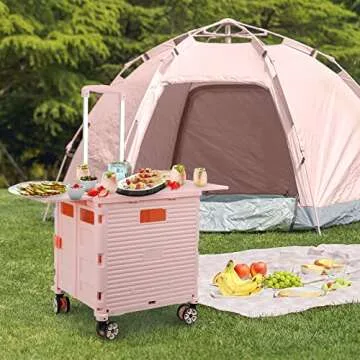 Foldable Utility Cart Folding Portable Rolling Crate with Magnetic Extended Lid,360°Rotate Wheels,1...