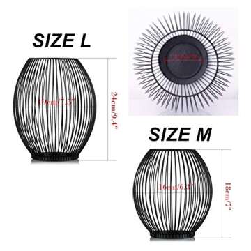 Sziqiqi Pillar Candle Holder Set of 2 Wire Cage Candleholder Set for Pillar Candle Votive Candle, for Room Entryway Fireplace Mantel Decoration Events, Parties and Wedding Decorations, Black Size M+L