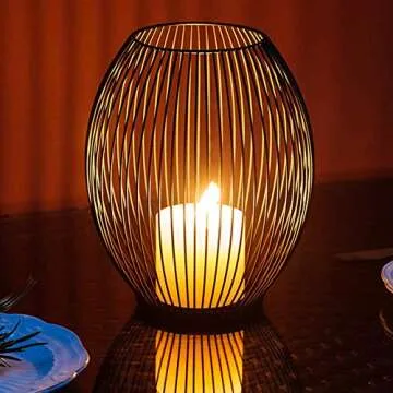 Sziqiqi Pillar Candle Holder Set of 2 Wire Cage Candleholder Set for Pillar Candle Votive Candle, for Room Entryway Fireplace Mantel Decoration Events, Parties and Wedding Decorations, Black Size M+L