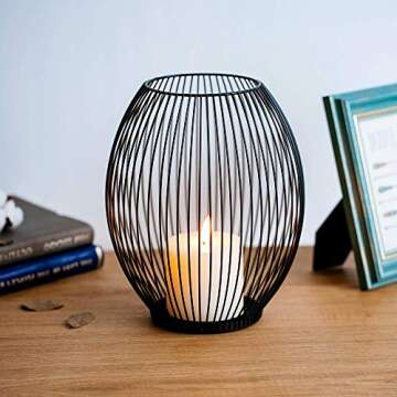 Sziqiqi Pillar Candle Holder Set of 2 Wire Cage Candleholder Set for Pillar Candle Votive Candle, for Room Entryway Fireplace Mantel Decoration Events, Parties and Wedding Decorations, Black Size M+L