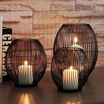 Sziqiqi Pillar Candle Holder Set of 2 Wire Cage Candleholder Set for Pillar Candle Votive Candle, for Room Entryway Fireplace Mantel Decoration Events, Parties and Wedding Decorations, Black Size M+L