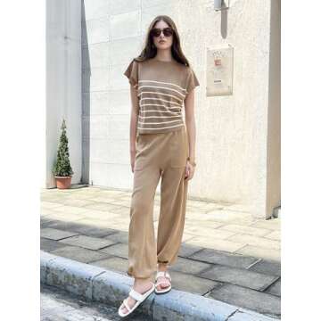 Tankaneo Women Striped Sweater Set - Chic & Versatile Two Piece Knit Outfit