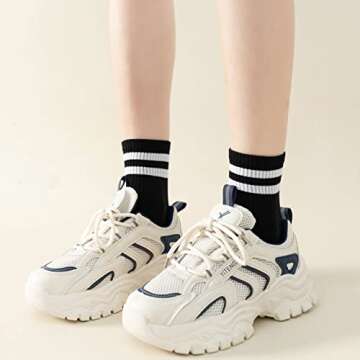 Digoon 6 Pairs Fashion Striped Athletic Socks for Women,Casual Cute Vintage Crew Socks,All Season So...