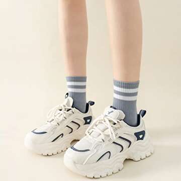 Digoon 6 Pairs Fashion Striped Athletic Socks for Women,Casual Cute Vintage Crew Socks,All Season Socks for Women (Multicolor-4)