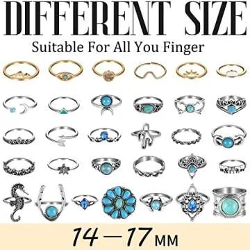 Kigeli 78 Pcs Vintage Turquoise Rings Set Women Western Bohemian Silver Oval Gemstone Boho Joint Knu...