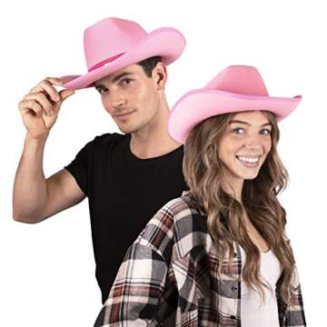 Kangaroo Pink Cowboy Hat for Men & Women - Western Accessory Felt Hats with Pull-On Closure for Costume Parties, Pink Cowgirl Hat for Country Fashion