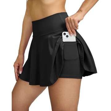 SANTINY Pleated Tennis Skirts for Women with Pockets Women's High Waisted Running Workout Athletic G...