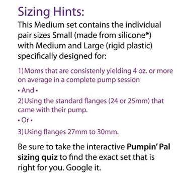 Pumpin' Pal Breast Pump Flanges (Set Medium, S,M,L Pairs) for Medela, Lansinoh, Hygeia - This Set Does not fit in Spectra Flanges