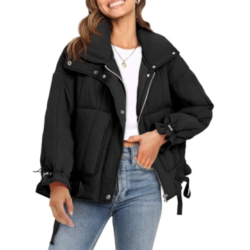 Tankaneo Womens Puffer Quilted Jackets Zip Up Drawstring Waist Lightweight Coats Winter Casual Outer...