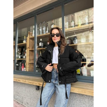 Tankaneo Womens Puffer Quilted Jackets Zip Up Drawstring Waist Lightweight Coats Winter Casual Outerwear with Pockets