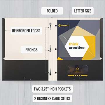 Better Office Products Black Paper 2 Pocket Folders with Prongs, 50 Pack, Matte Texture, Letter Size Paper Folders, 50 Pack, with 3 Metal Prong Fastener Clips, Black