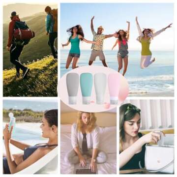 Silicone Travel Bottles, Vonpri Leak Proof Squeezable Refillable Travel Accessories Toiletries Containers Travel Size Cosmetic Tube for Shampoo Lotion Soap Liquids (3oz Grey/blue/white/pink)