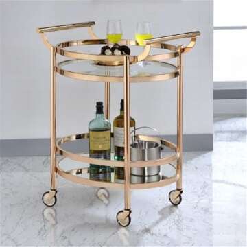 Acme Lakelyn Serving Cart in Clear Glass and Rose Gold