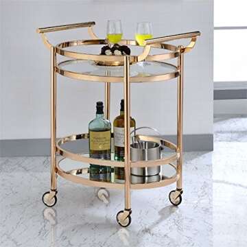 Acme Lakelyn Serving Cart in Clear Glass and Rose Gold