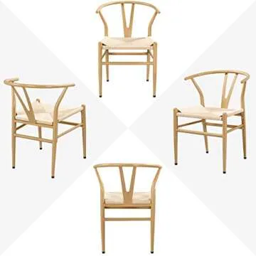 Yaheetech Set of 6 Weave Chairs Metal Dining Chairs Mid-Century Modern Dining Room Chairs with Y-Shaped Backrest & Hemp Seat, 6PCS, Wood Color