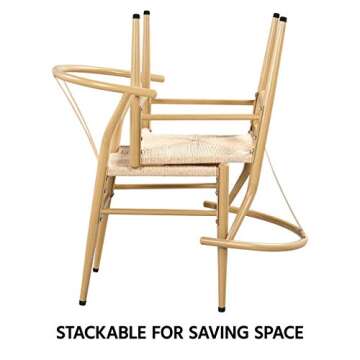 Yaheetech Set of 6 Weave Chairs Metal Dining Chairs Mid-Century Modern Dining Room Chairs with Y-Shaped Backrest & Hemp Seat, 6PCS, Wood Color