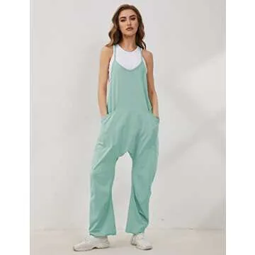 Lentta Women's Causal Jumpsuits V Neck Sleeveless Harem Overalls Stretchy Adjustable Strap Romper with Pockets(Teal-S)
