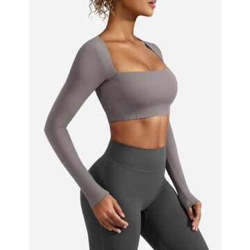 YEOREO Women's Long Sleeve Crop Top Lane Square Neck Crop Top Basic Slim Fit T Shirt Grey XL