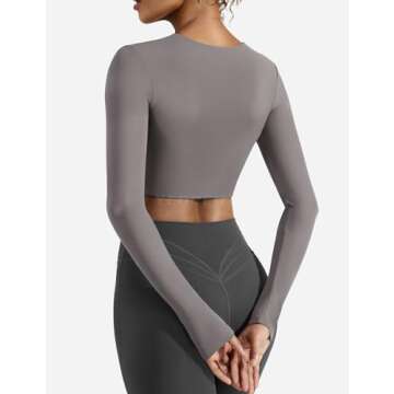 YEOREO Women's Long Sleeve Crop Top Lane Square Neck Crop Top Basic Slim Fit T Shirt Grey XL