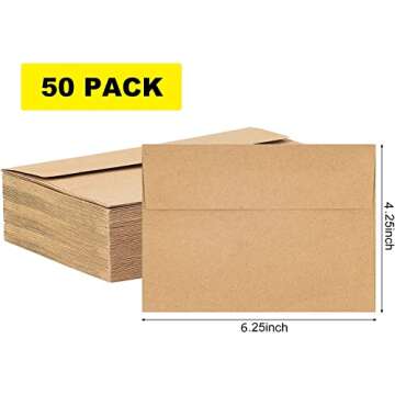 50 Pack Kraft Envelopes 4 x 6 Inch Brown Envelopes,A4 Envelopes, Card Envelopes, Kraft Paper Envelopes, Invitation Envelopes, Postcard Envelopes (Brown)