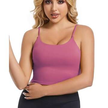 HHUQ Workout Tops for Women,Longline Padded Medium Support Sports Bras Tank Top for Running Yoga Fitness Rose Red
