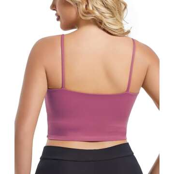 HHUQ Workout Tops for Women,Longline Padded Medium Support Sports Bras Tank Top for Running Yoga Fitness Rose Red