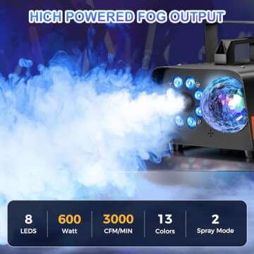 Dashsafe 600W Smoke Machine with Disco Ball Lights and 13 Colors for Parties