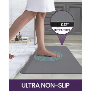 DEXI Ultra Absorbent Bath Mat, Quick Dry Bathroom Rug, Thin Non Slip Carpet for Shower Sink Bathtub Kitchen Floor, 16x24, Dark Grey