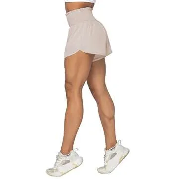 Sunzel Women High Waisted Running Shorts with Pockets Liner Workout Athletic Shorts Beige