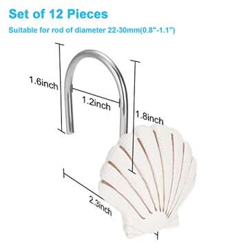 AGPtek 12 PCS Unique Seashell Shower Curtain Hooks for Bathroom Elegance