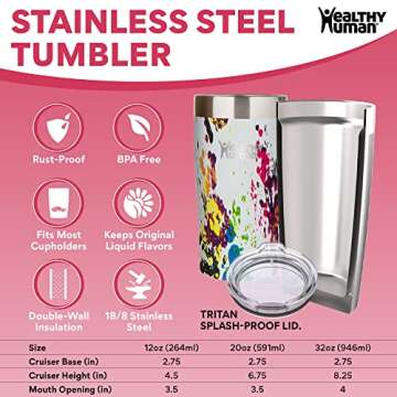 Healthy Human Stainless Steel Tumbler with Straw & Lid | Splash Proof Insulated Travel Cup | Eco-Fri...