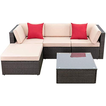 Devoko 5 Pieces Patio Furniture Sets All Weather Outdoor Sectional Patio Sofa Manual Weaving Wicker ...