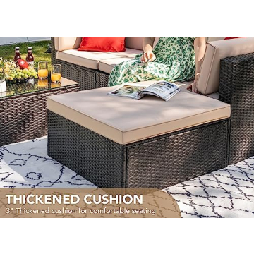 Devoko 5 Pieces Patio Furniture Sets All Weather Outdoor Sectional Patio Sofa Manual Weaving Wicker Rattan Patio Seating Sofas with Cushion and Glass Table(Beige)