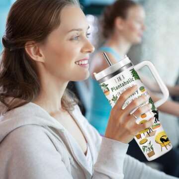 HYMONA Gifts for Plant Lovers - 40 Oz Plant Lover Tumbler with Handle, Plant Cups, Gardener Mug, Pla...