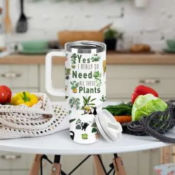 HYMONA Gifts for Plant Lovers - 40 Oz Plant Lover Tumbler with Handle, Plant Cups, Gardener Mug, Plant Gifts for Gardeners Women, Gardening Gifts for Plant Lovers, Birthday Gifts for Plant lovers