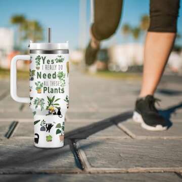HYMONA Gifts for Plant Lovers - 40 Oz Plant Lover Tumbler with Handle, Plant Cups, Gardener Mug, Plant Gifts for Gardeners Women, Gardening Gifts for Plant Lovers, Birthday Gifts for Plant lovers