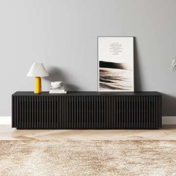 POVISON Modern Solid Wood TV Stand, Black Entertainment Center for 65 inch TV, Full Assembled Media ...