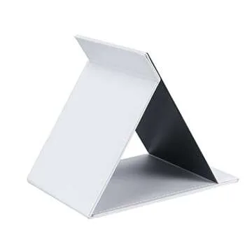 ZBEIVAN 10x7 Inches Portable Folding Makeup Mirror, Frameless PU Leather Desk Mirror with Stand for Camping Travel Tabletop Personal, White