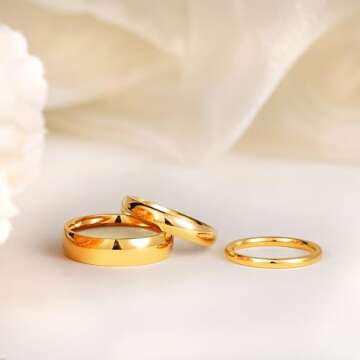 TIGRADE Gold Titanium Ring - Comfort Fit Wedding Band