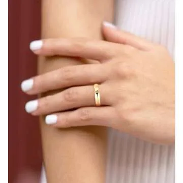 TIGRADE Gold Titanium Ring - Comfort Fit Wedding Band