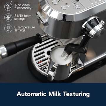 De'Longhi Dedica Maestro Plus Espresso Machine with Automatic Steam Wand for Latte, Cappuccino, Coff...