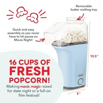 DASH Hot Air Popcorn Popper for Movie Nights