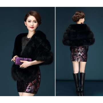 ELFJOY Luxury Faux Fur Shawl for Women Winter Fur Coat Wedding Party Fur Stole Wraps for Evening Dresses