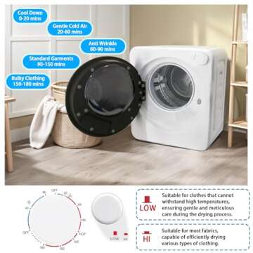 Stopsad 1.6Cu.ft Sortable Dryer, 5 Mod/800W Electric Clothing Dryer, Wall Mounted/Freestanding Mini Dryer, Compact Dryer with Stainless Steel Tub Suitable for Laundry, Apartments, Dorms White